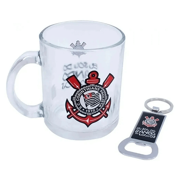 Caneca De Vidro Corinthians 350ml E Abridor TWZB13150B-1 Mileno