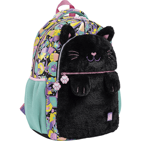 Mochila De Costas Teen Purrfect Cat Preta Tilibra