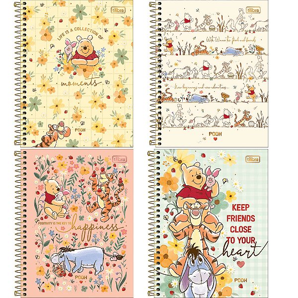 Caderno Espiral Capa Dura Pequeno Pooh  80 Folhas Tilibra