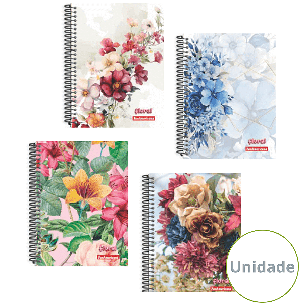 Caderno Espiral Capa Dura Floral 80 Folhas Panamericana