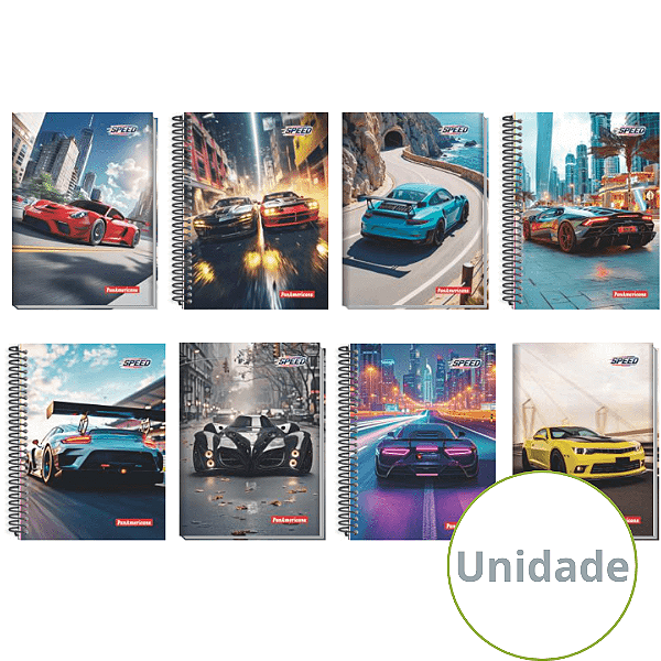 Caderno Espiral Capa Dura Pequeno Speed Car 96 Folhas Panamericana