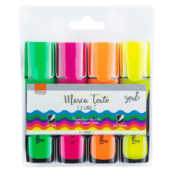 Marca Texto Neon Traço Duplo Com 4 Cores CA2028 Brw