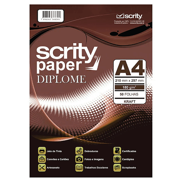 Papel Kraft Natural Diplome A4 180g/m² Com 50 Folhas SP052.06 Scrity