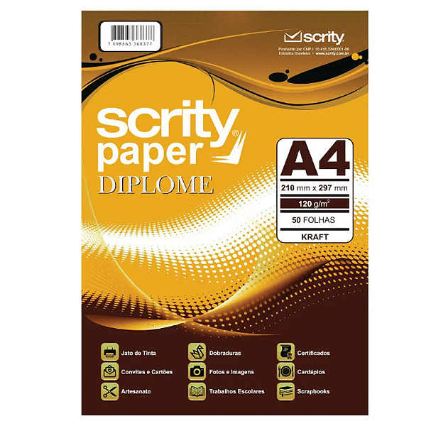 Papel Kraft Natural Diplome A4 120g/m² Com 50 Folhas SP051.06 Scrity