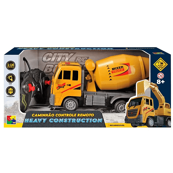 Caminhão De Controle Remoto Recarregável Betoneira Heavy Construction HC-334 Cks