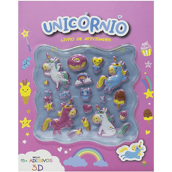 Livro De Atividades Unicórnio Com Adesivos 3D Brasileitura