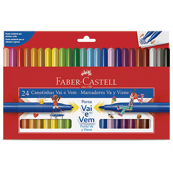 Caneta Hidrografica Ponta Vai E Vem Com 24 Cores Faber Castell