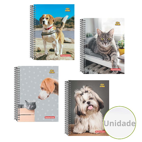Caderno Espiral Capa Dura Cães E Gatos 80 Folhas Panamericana