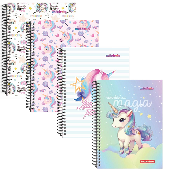 Caderno Espiral Capa Dura Unicórnio 80 Folhas Panamericana
