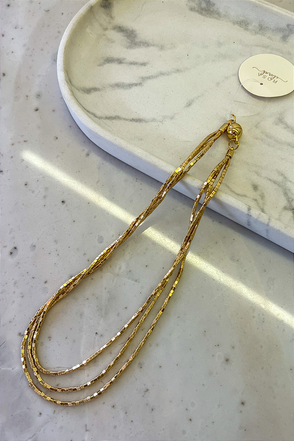 Colar Dourado Canutilhos 3 tiras
