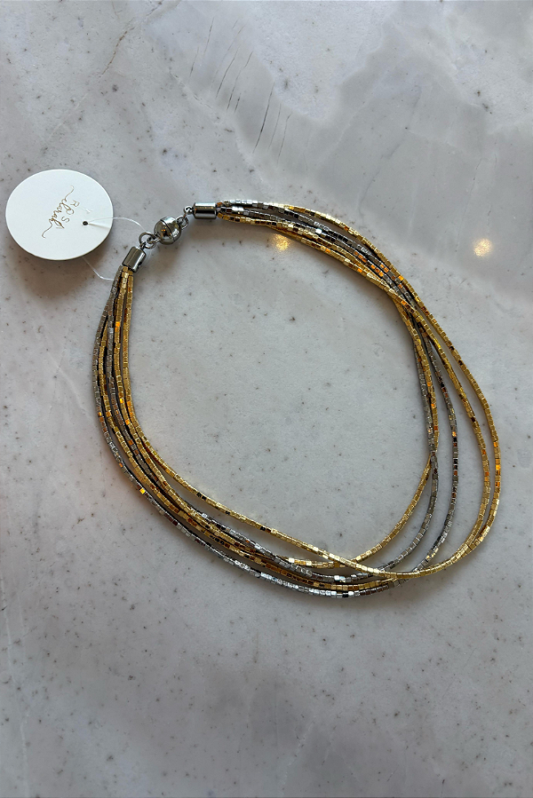 Colar Dourado/Ródio Canutilho menor 5 fios