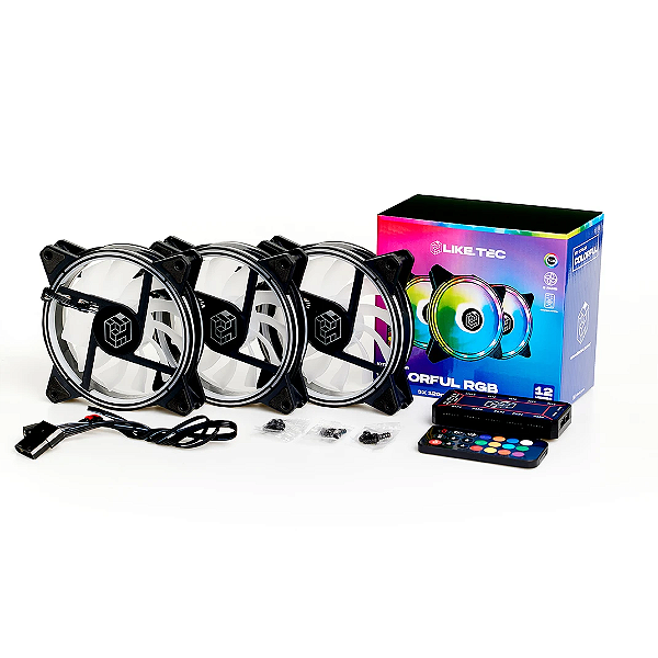 Kit Fan Liketec - Colorful - RGB, 3x 120mm, Black, Com Controladora