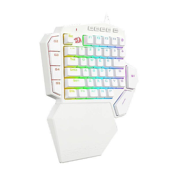 Teclado gamer Redragon - Diti X White - RGB, Formato One Hand, Switches Blue, Teclas programáveis para macros