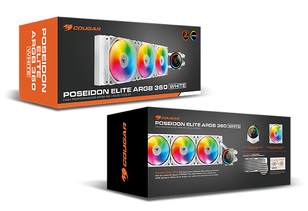 Water cooler Cougar - Poseidon Elite 360 White - ARGB, 360mm, design de bomba espelho infinito, compatível com intel e AMD