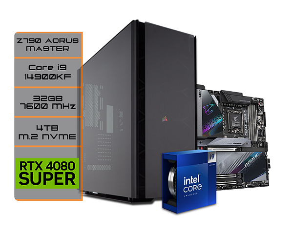 PC Gamer Ultra - Z790 Aorus Master, Core i9 14900KF, Viper Xtreme 5 RGB 2x16Gb DDR5 7600 MHz, XPG S70 Blade 4TB, Geforce RTX 4080 SUPER SG 1-Click OC, 1St Player NGDP 1300w, Corsair Obsidian 1000D, NZXT Kraken Elite 360 RGB Black, Cougar MHP 120 ARGB