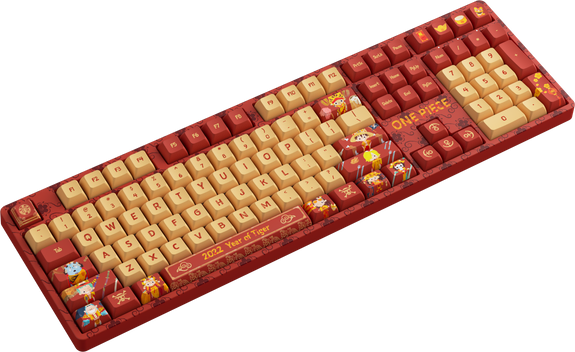Teclado gamer Akko - 5108S One Piece Ano do Tigre - RGB, Switch Akko CS Jelly Pink, Full Size, Material PBT, Keycaps perfil JDA, Teclado licenciado official Toey Animation