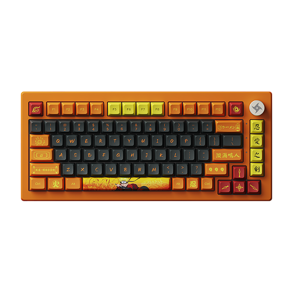 Teclado gamer Akko - Naruto Uzumaki 20th Anniversary Limited Edition - RGB, Hotswap DYI, Layout ANSI, Gasket mount, Switches Akko CS Crystal, Wireless 2.4G, Bluetooth, USB