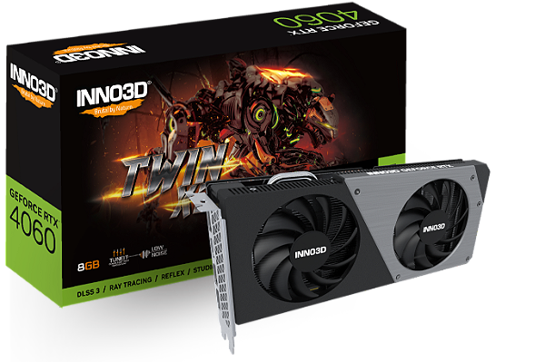 Placa de Vídeo INNO3D - GeForce RTX 4060 TWIN X2 - GDDR6, 8GB, DLSS, RayTracing, 128Bit