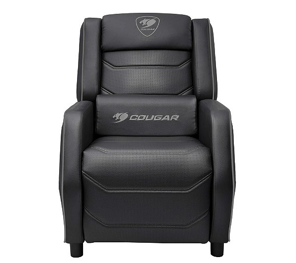 Poltrona gamer Cougar - Ranger S Black - Bolsos Laterais, Almofada Lombar, Couro Premium Extra Grosso, Suporta até 160KG