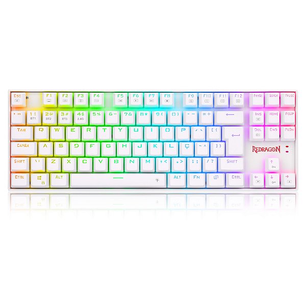 Teclado gamer Redragon - Kumara Pro Lunar White - RGB, Switch Brown, Wireless, Bluetooth, Hotswap, Formato TKL, ABNT2