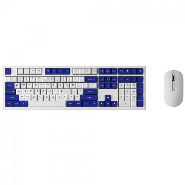 Kit Mouse e Teclado Akko - MX108 Blue on White - Bluetooth, Wireless 2,4GHz, Switch Scissor
