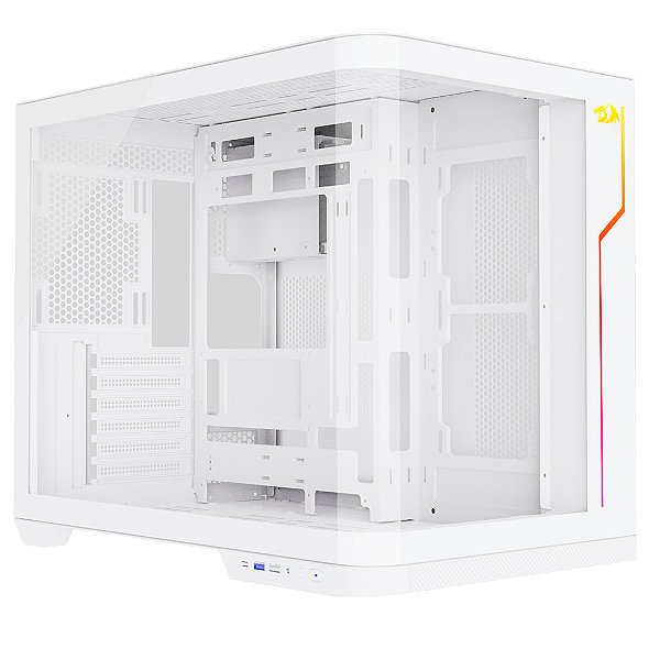 Gabinete gamer Redragon - Wideload Extreme Lunar White - RGB, Vidro Curvo, Preto, Mid tower, ATX