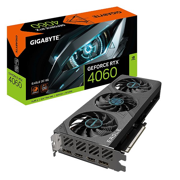 Placa de video Gigabyte - GeForce RTX 4060 EAGLE OC - 8Gb, GDDR6, DLSS, Ray Tracing, PCIe 4.0, 128 bits