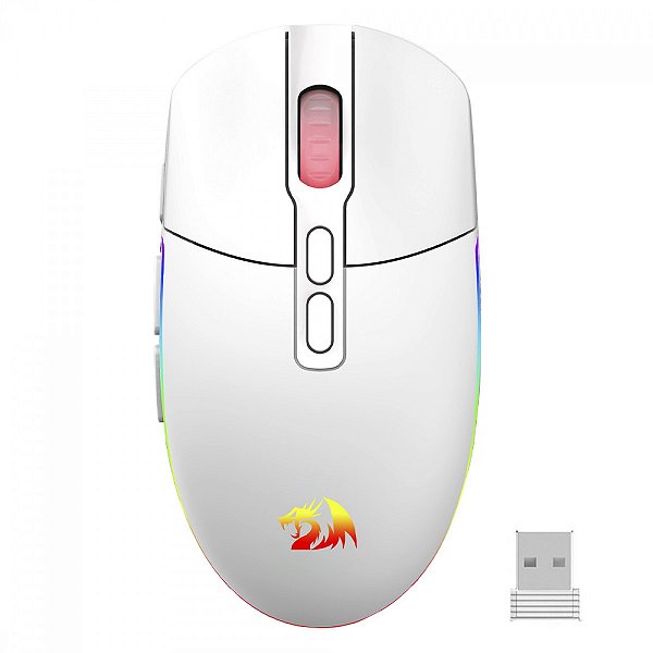 Mouse Gamer Redragon Invader Pro, RGB, Wireless, Bluetooth, 10000 DPI, Pixart PMW3325, 8 Botões Programáveis, Branco