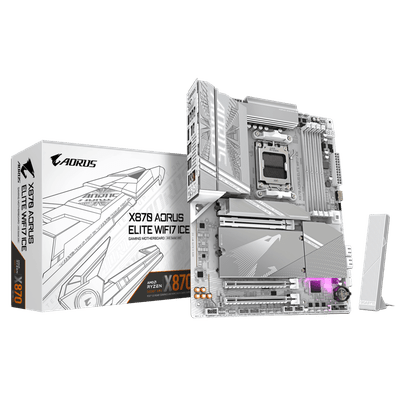 Placa-Mãe Gigabyte X870 AORUS ELITE WIFI7 ICE, AMD AM5, ATX, DDR5, LED RGB, Bluetooth, Wi-Fi 7, Branco - X870-A-ELITE-WF7-ICE