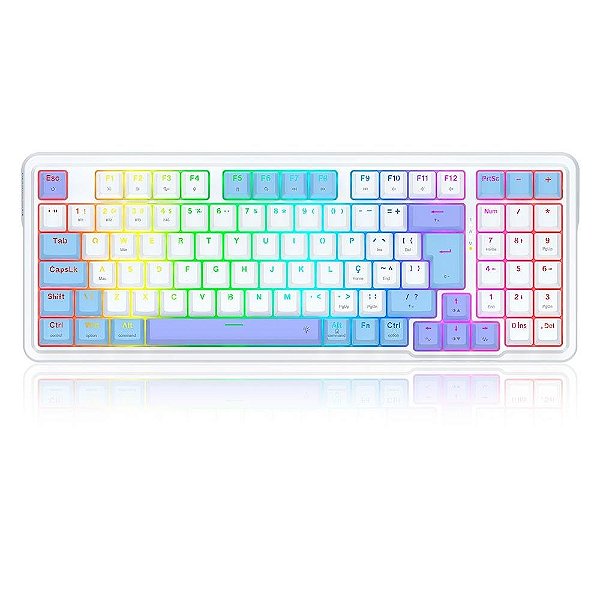 Teclado Sem Fio Mecânico Gamer Redragon Gloria Pro, Switch Marrom, USB e Bluetooth, ABNT2, Branco - K664WBP-RGB-PRO (PT-BUMBLEBEE)