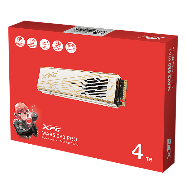 SSD Adata XPG Mars 980 Pro, 4TB, M.2 2280, PCIe NVMe, Leitura 14000MB/s, Gravacao 13000MB/s, SMAR-980P-4TCI