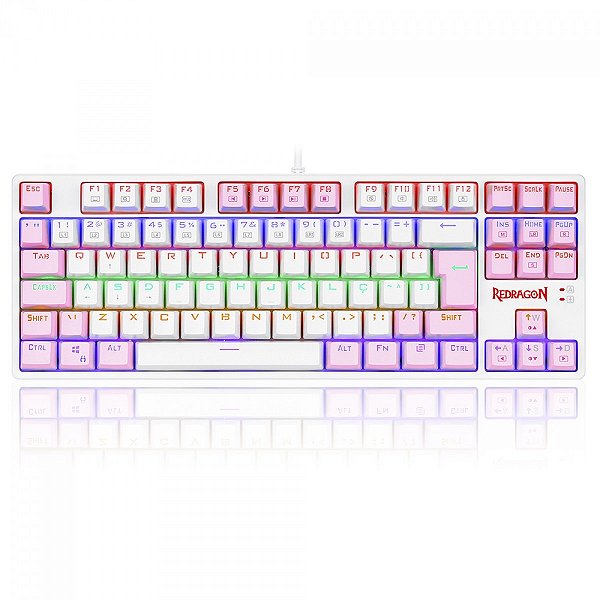 Teclado Mecânico Gamer Redragon Daksa Rainbow, Switch Brown Removíveis, ABNT2, White/Pink, K576WP-R (PT-BROWN)
