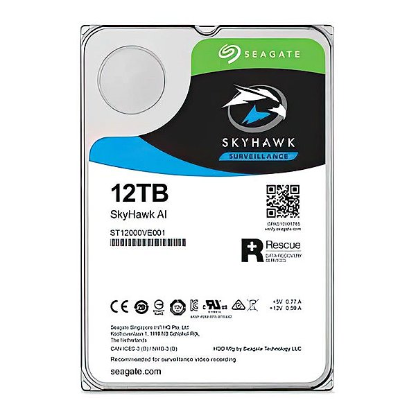 HD Seagate Skyhawk AI, 12TB, 3.5, 7200 RPM, Sata III 6GB/s, Cache 256MB, ST12000VE001