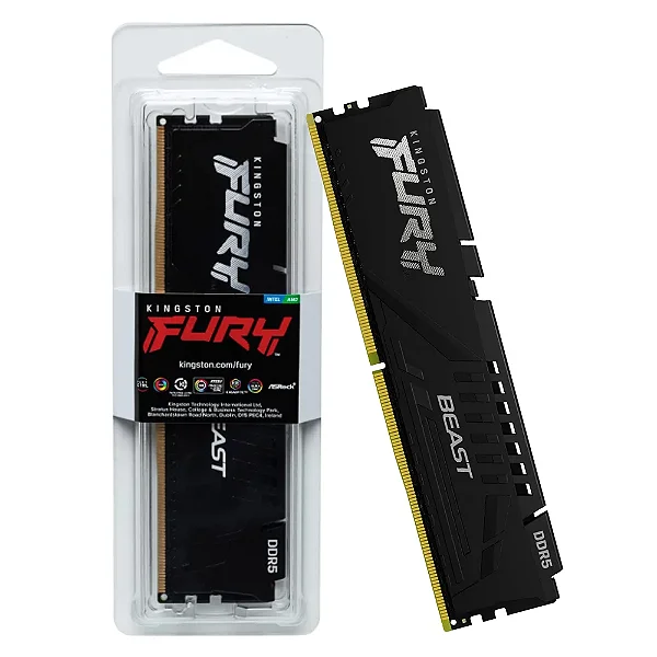 Memória Kingston Fury Beast, 16GB, 5200MHz, DDR5, CL40, Preto - KF552C40BB-16