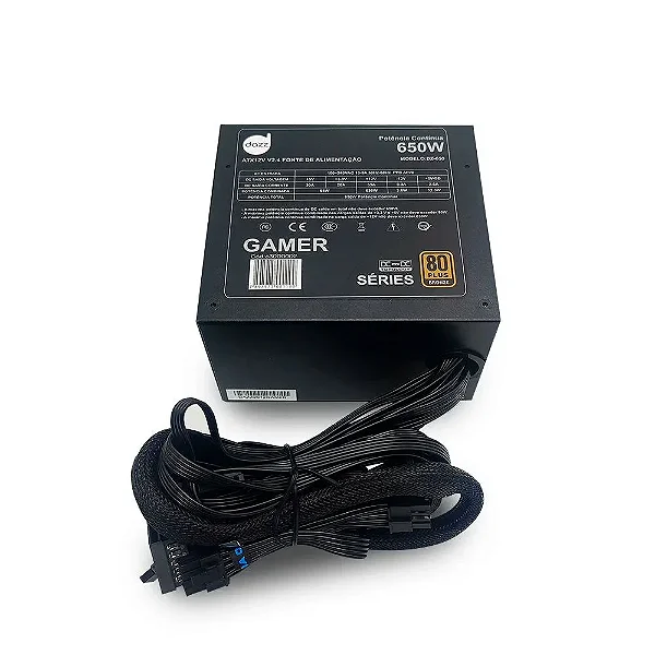 Fonte Dazz, 650W, 80 Plus Bronze, PFC Ativo, Bivolt, Com Cabo, Preto - 63000002