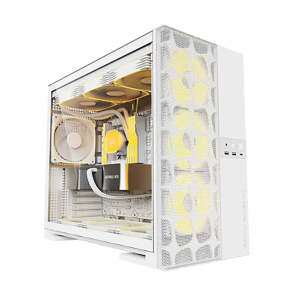 Gabinete Geometric Future Model 5 Vent Mesh Branco C/ 5 Fans RGB - GEO-M5VF-W