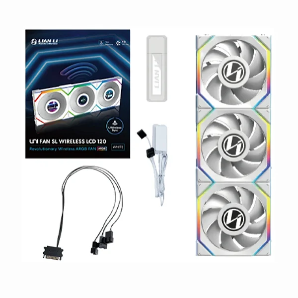 Kit Fan Gamer Lian Li Uni Fan SL LCD 120 Reverse Wireless Branco 120mm