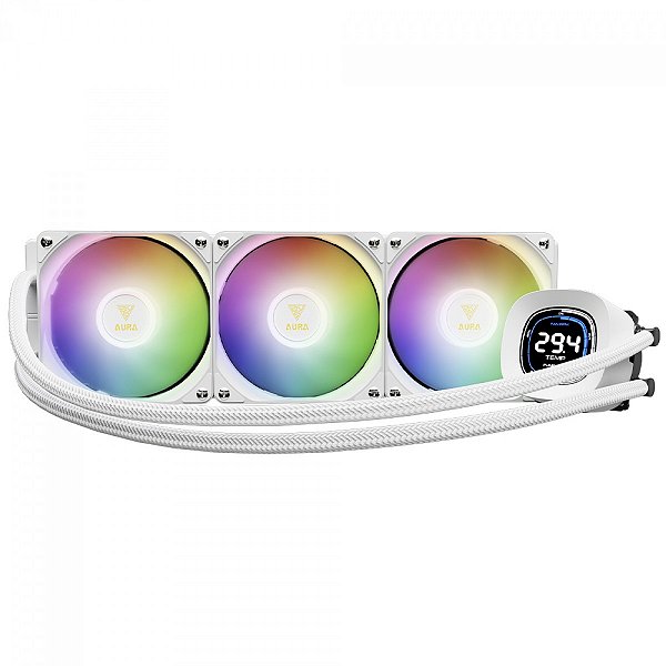 Water Cooler Gamdias Aura GL 360 Digital WH, 360mm, ARGB, Intel/AMD, Branco - AURA-GL360-DIGITAL-WH