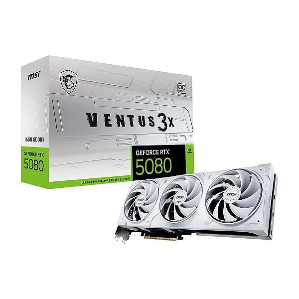 Placa de Vídeo MSI GeForce RTX 5080 16G VENTUS 3X OC WHITE NVIDIA GeForce, 16GB, GDDR7, FP4 e DLSS 4 - G5080-16V3CW