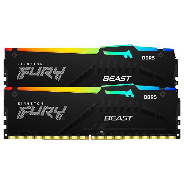 Memória RAM Kingston Fury Beast RGB, 64GB (2x32GB), 5200MHz, DDR5, CL40, para Intel XMP, Preto - KF552C40BBAK2-64