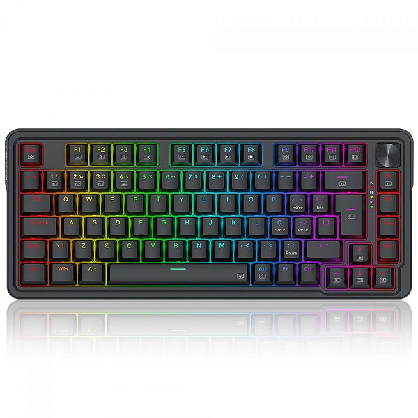 Teclado Gamer Mecânico Redragon Ucal Pro, RGB, Wireless, Bluetooth, Switch Brown, ABNT2, 75%, Preto, K673-RGB-PRO