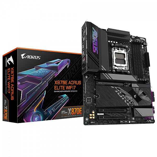Placa-Mãe Gigabyte X870E AORUS ELITE WIFI7, AMD AM5, ATX, DDR5, LED RGB, Bluetooth, Wi-Fi 7, Preto - X870E A ELITE WIFI7