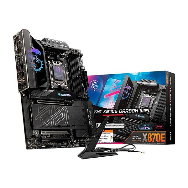 Placa-Mãe MSI MPG X870E Carbon, AMD Socket AM5 ATX, DDR5, Wi-Fi 7, Bluetooth 5.4, Preto - MPG X870E CARBON WIFI