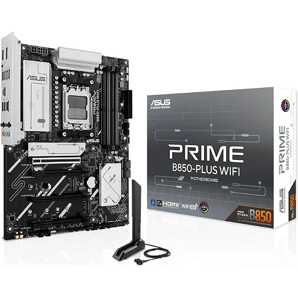 Placa Mãe ASUS PRIME B850 PLUS, Wifi 6E e Bluetooth, AMD AM5, ATX, 4 Slots DDR5, 3 Slots M.2, PCIe 5.0