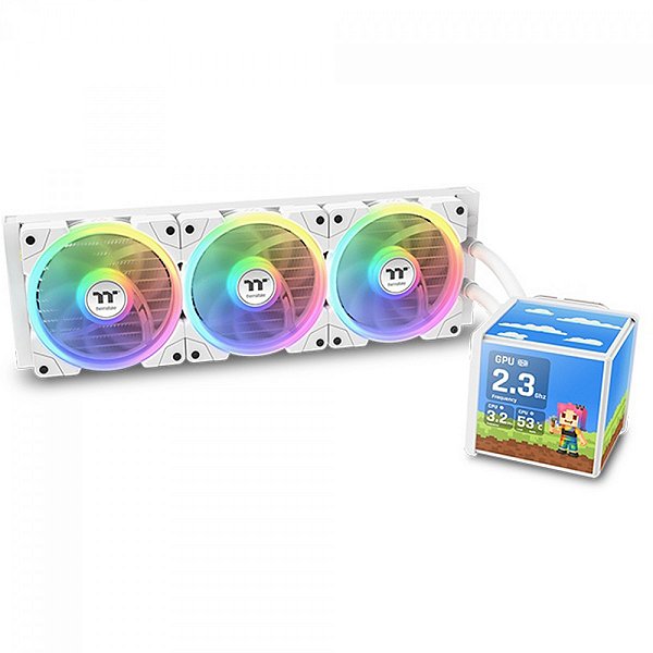 Water Cooler Thermaltake MineCube 360 Ultra ARGB Snow Edition, 360mm, 4 Telas LCD, Intel-AMD, Branco, CL-W482-PL12SW-A