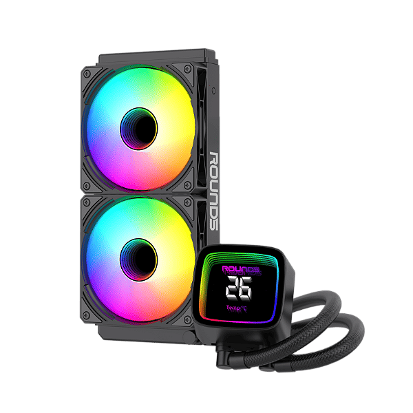 Water Cooler Round5 Boreah Argb Com Display Temperatura - Preto