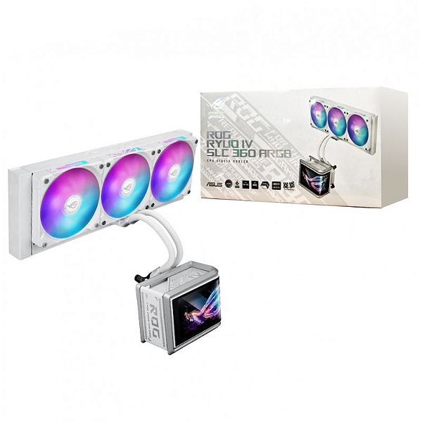 Water Cooler Asus Rog Ryuo Iv Slc 360 ARGB Tela Curva AmoLED Branco - Ryuo-IV-SLC-360-ARGB-WHITE