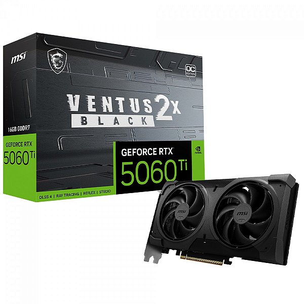 Placa de Vídeo MSI NVIDIA GeForce RTX 5060 Ti Ventus 2X OC Black Plus, 16GB, GDDR7, DLSS, Ray Tracing -