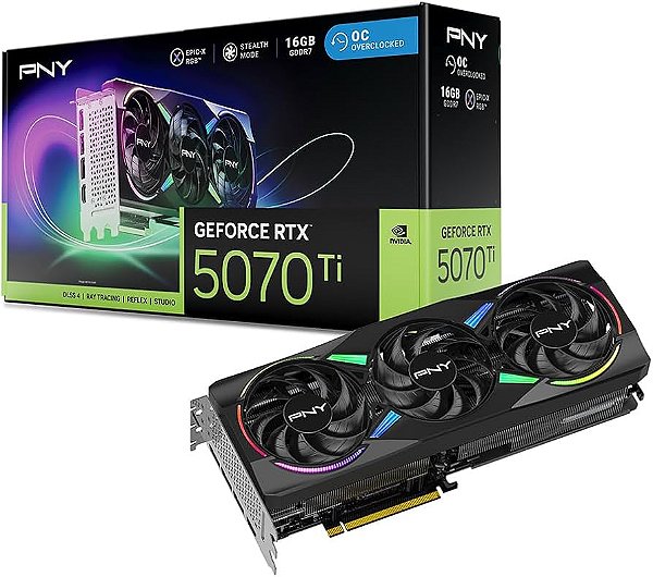 Placa de Vídeo PNY NVIDIA GeForce RTX 5070 Ti OC, 16GB, GDDR7, DLSS, Ray Tracing - VCG5070T16TFXPB1-O