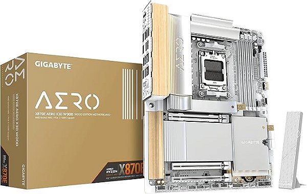 Placa-mãe GIGABYTE X870E AERO X3D WOOD - Suporta CPUs AMD Ryzen 9000, 16+2+2 Fases Digital VRM, até 9000Hz DDR5 - X870E-AERO-X-WOOD